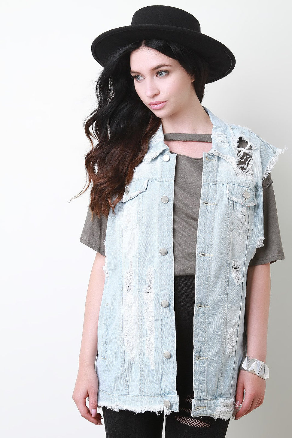 Distressed Boyfriend Denim Vest - NoveltyOne