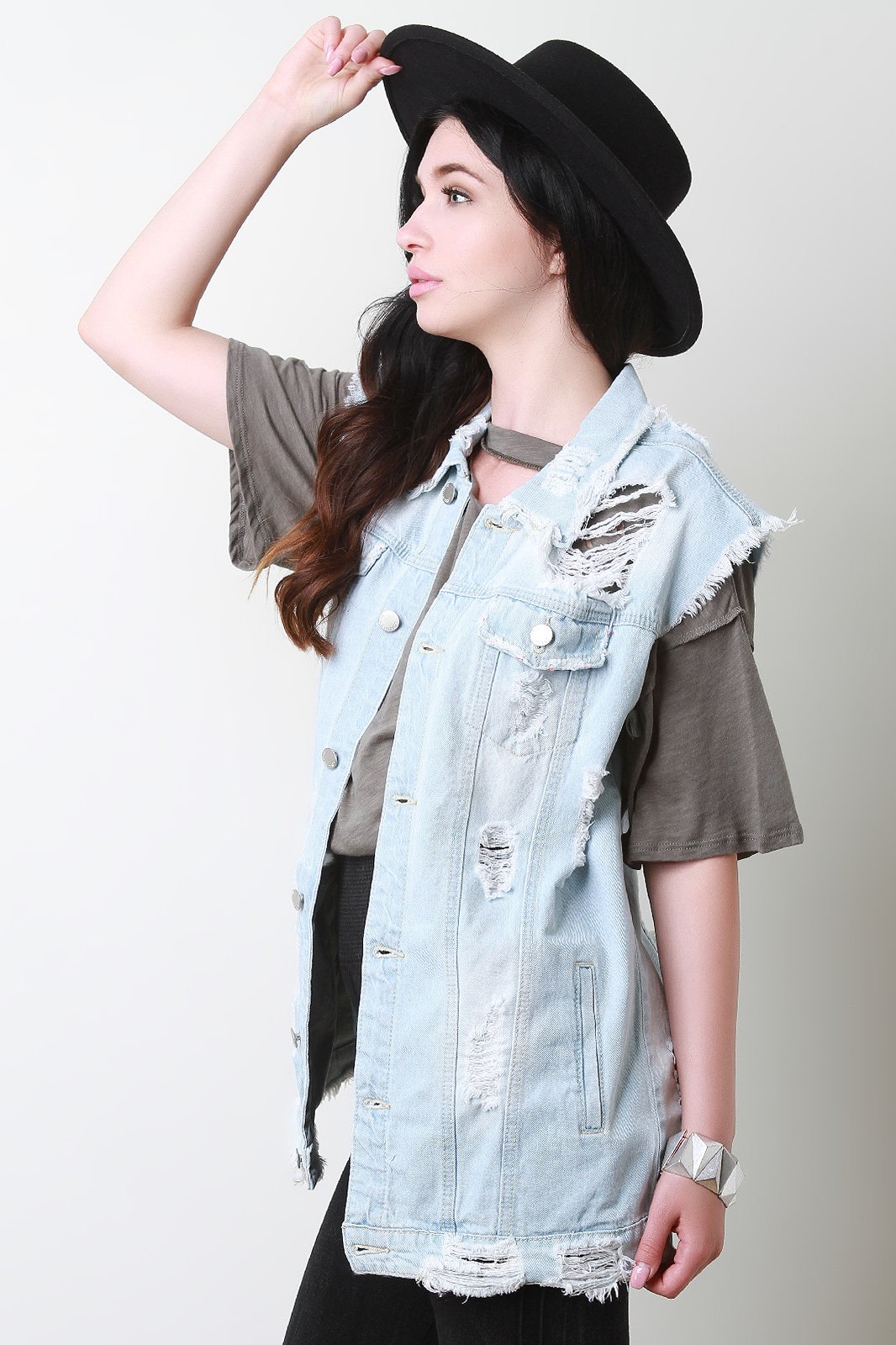 Distressed Boyfriend Denim Vest - NoveltyOne