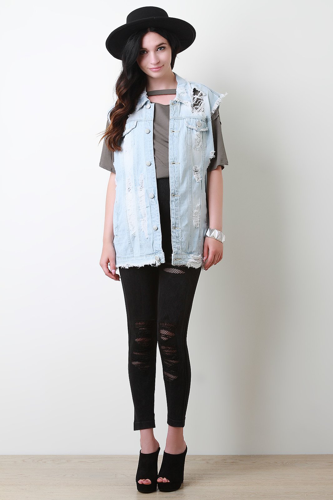 Distressed Boyfriend Denim Vest - NoveltyOne