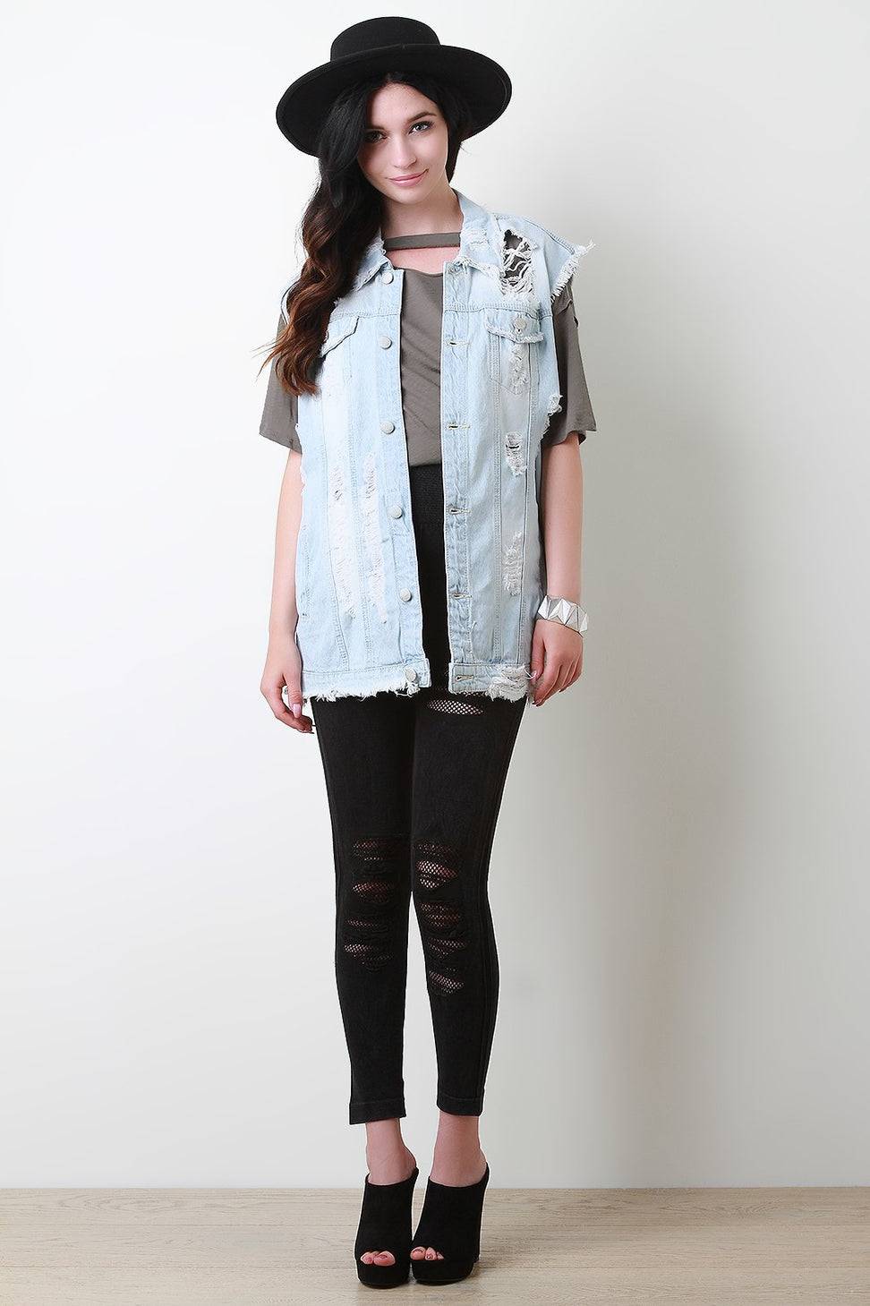 Distressed Boyfriend Denim Vest - NoveltyOne