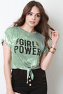 Girl Power Tie Dye Jersey Knit Knotted Crop Top - NoveltyOne