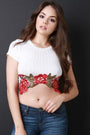 Floral Applique Ribbed Knit Short Sleeve Crop Top - NoveltyOne