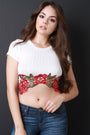 Floral Applique Ribbed Knit Short Sleeve Crop Top