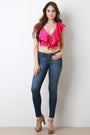 Jersey Knit Ruffle Tier Lace Up Crop Top