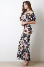 Floral Off The Shoulder Bishop Sleeve Mermaid Maxi Dress