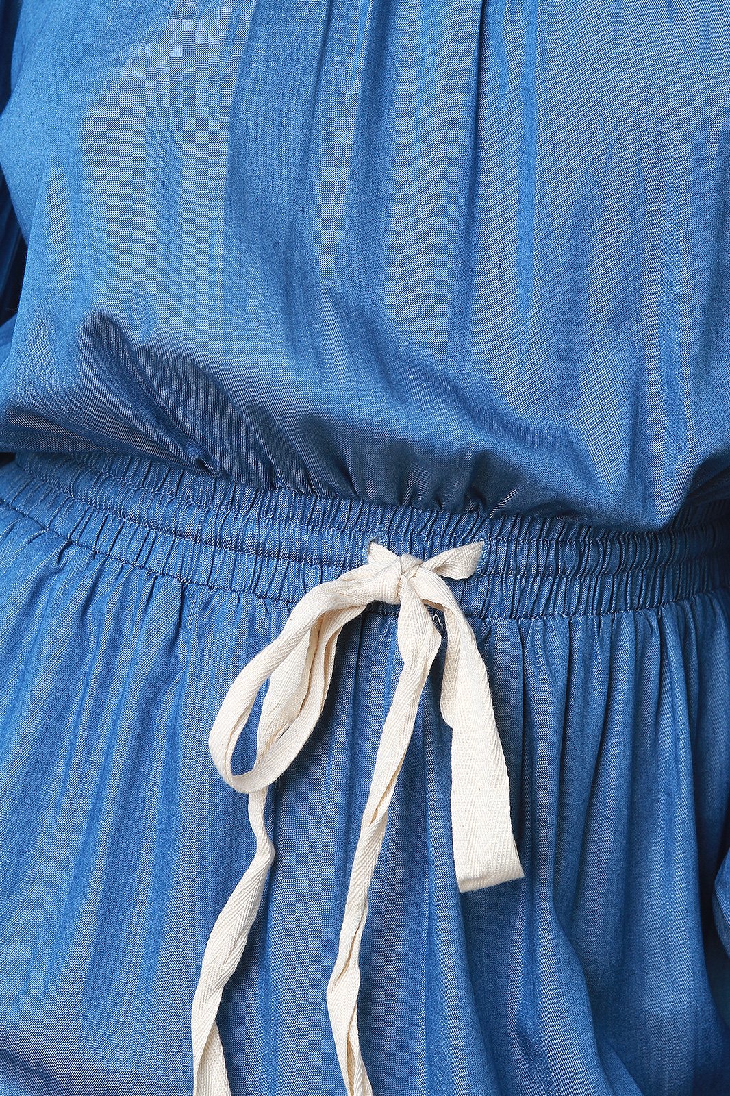 Chambray Off The Shoulder Tiered Maxi Dress