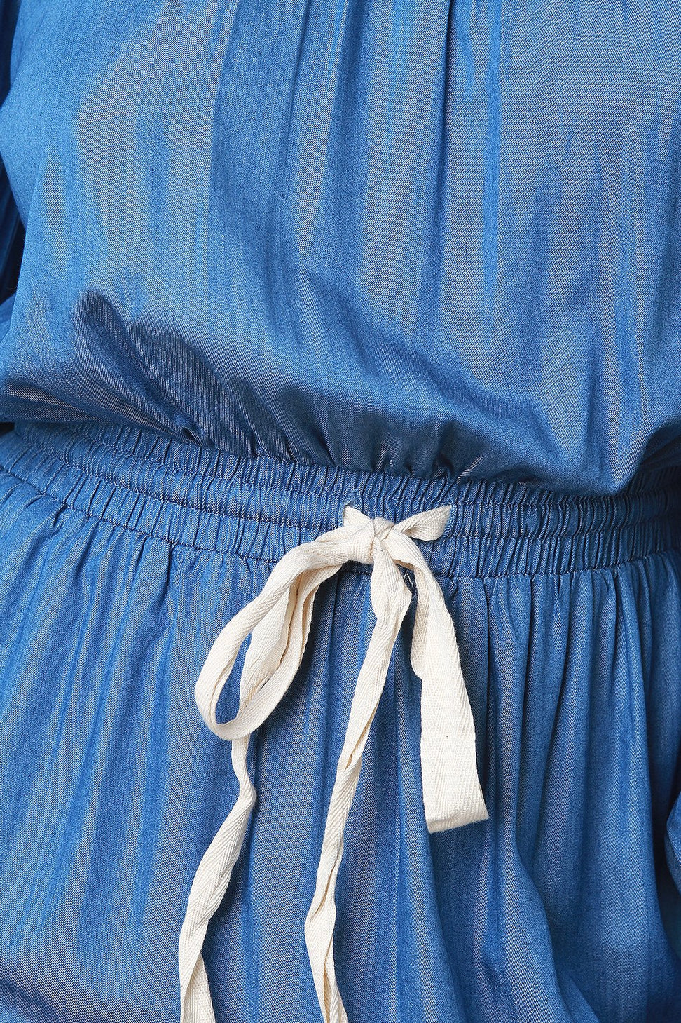 Chambray Off The Shoulder Tiered Maxi Dress