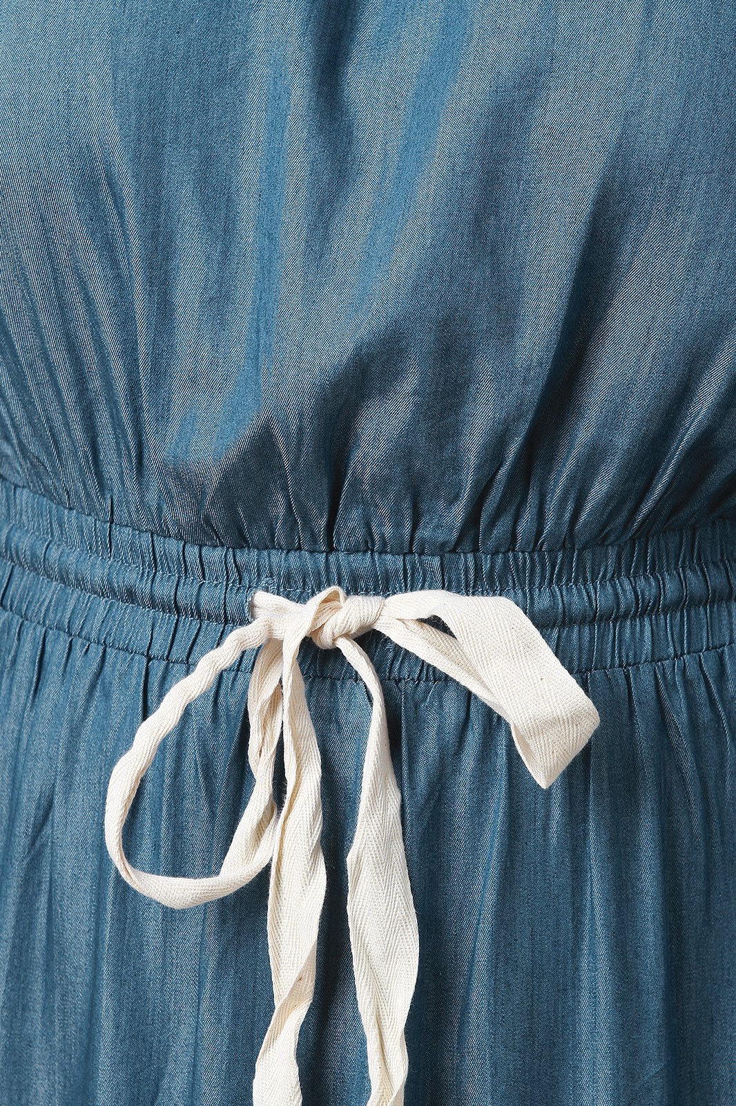 Tiered Off-The-Shoulder Long Sleeves Chambray Maxi Dress