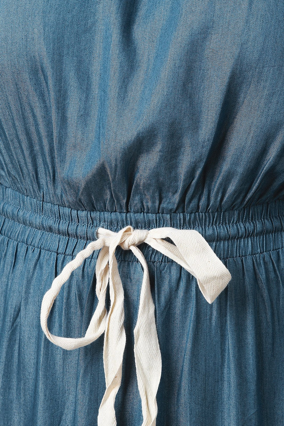 Tiered Off-The-Shoulder Long Sleeves Chambray Maxi Dress