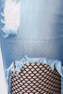 Destroyed Denim Fishnet-Inset Fray Hem Capri Jeans - NoveltyOne