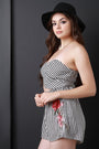 Striped Keyhole Cutout Midsection Strapless Romper