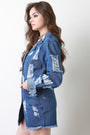 Distressed Bleach Longline Denim Jacket - NoveltyOne