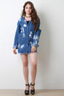 Distressed Bleach Longline Denim Jacket - NoveltyOne