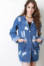 Distressed Bleach Longline Denim Jacket - NoveltyOne
