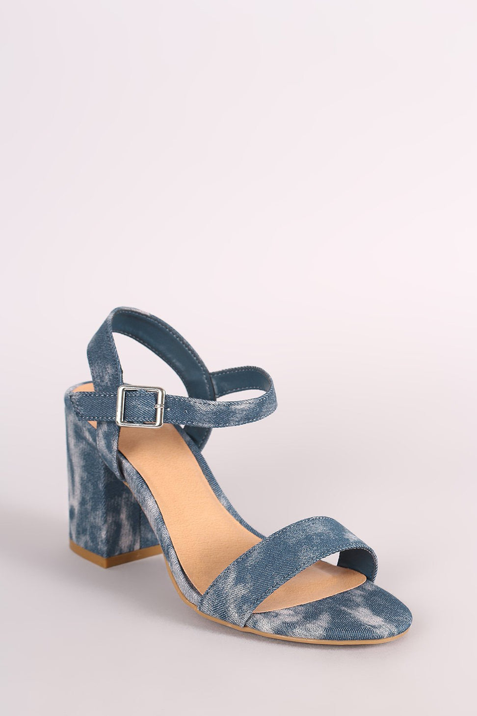 Bamboo Acid Wash Denim Blocked Heel
