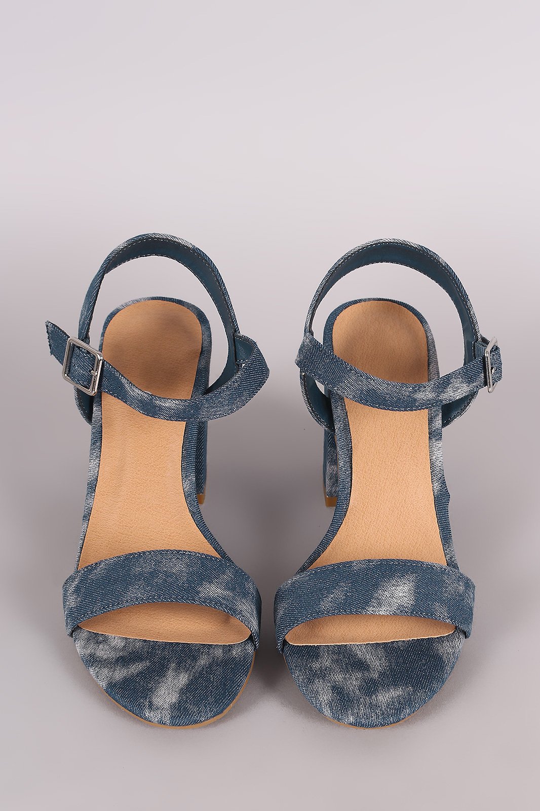 Bamboo Acid Wash Denim Blocked Heel