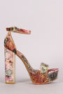 Bamboo Floral Print Velvet Ankle Strap Platform Heel