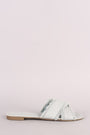 Bamboo Frayed Denim Cross Band Slide Sandal