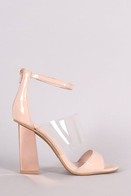 Triple Straps Clear Open Toe Chunky Metallic Heel