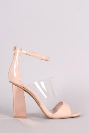 Triple Straps Clear Open Toe Chunky Metallic Heel