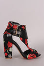 Embroidered Floral Cutout Peep Toe Chunky Heel