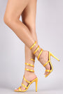 Satin Spiral Leg-Wrap Single Sole Dress Heel