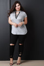 Distressed Jersey Knit Choker Neck Lace Up Top - NoveltyOne