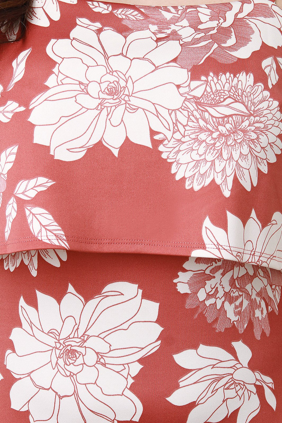 Floral Square Neck Tiered Midi Dress