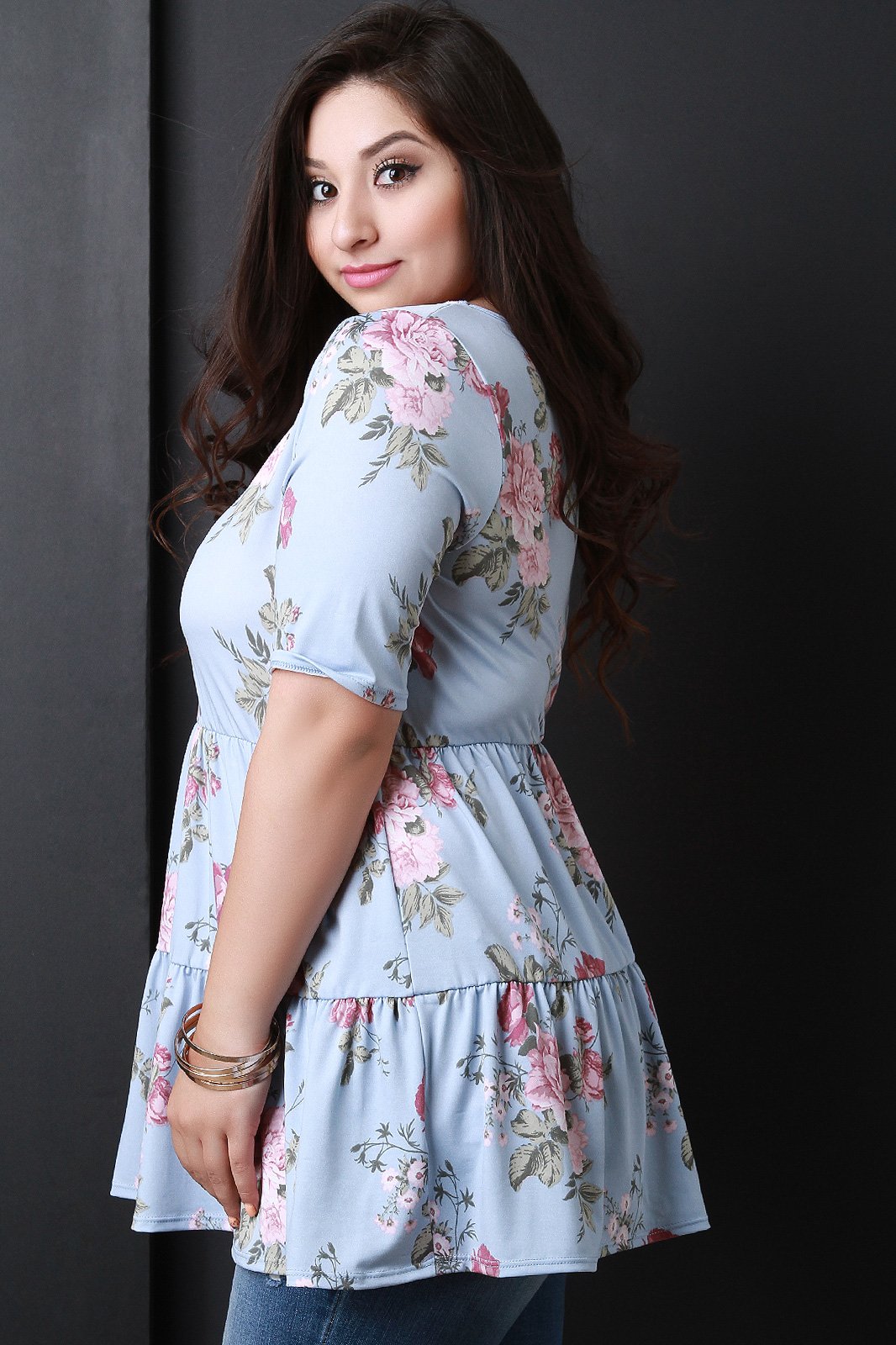 Floral Scooped Neck Tiered Relaxed Top