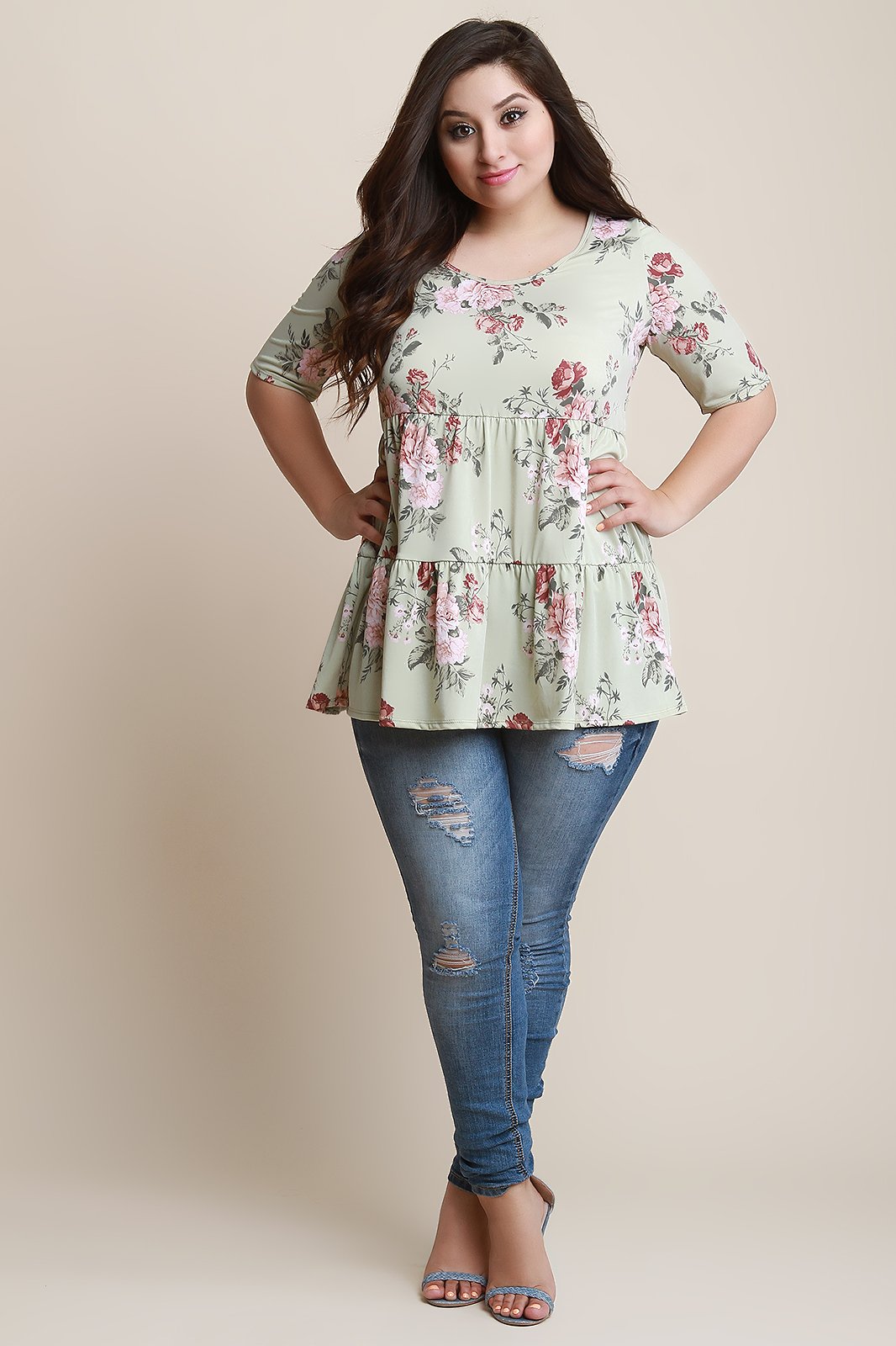 Floral Scooped Neck Tiered Relaxed Top