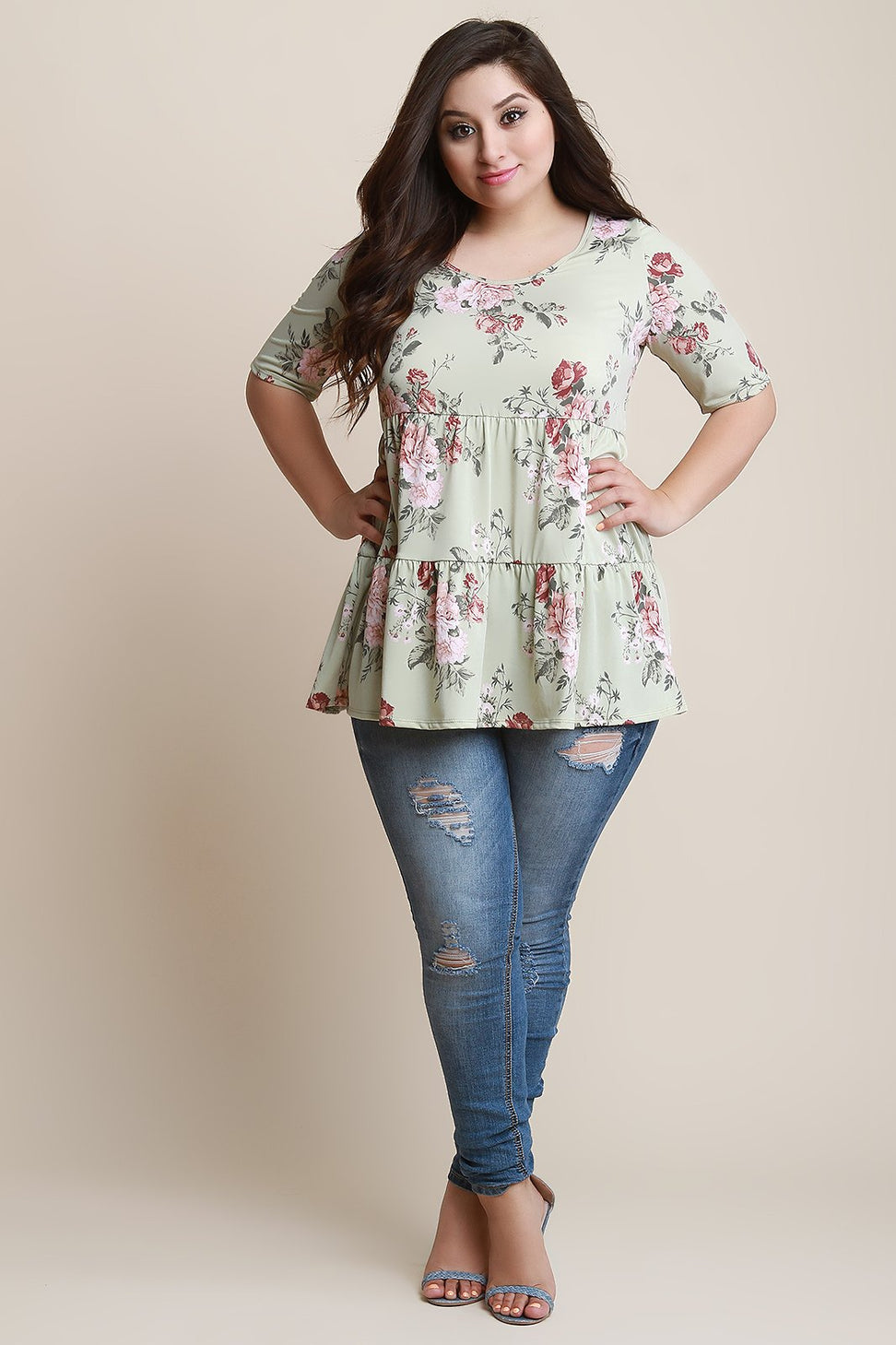 Floral Scooped Neck Tiered Relaxed Top