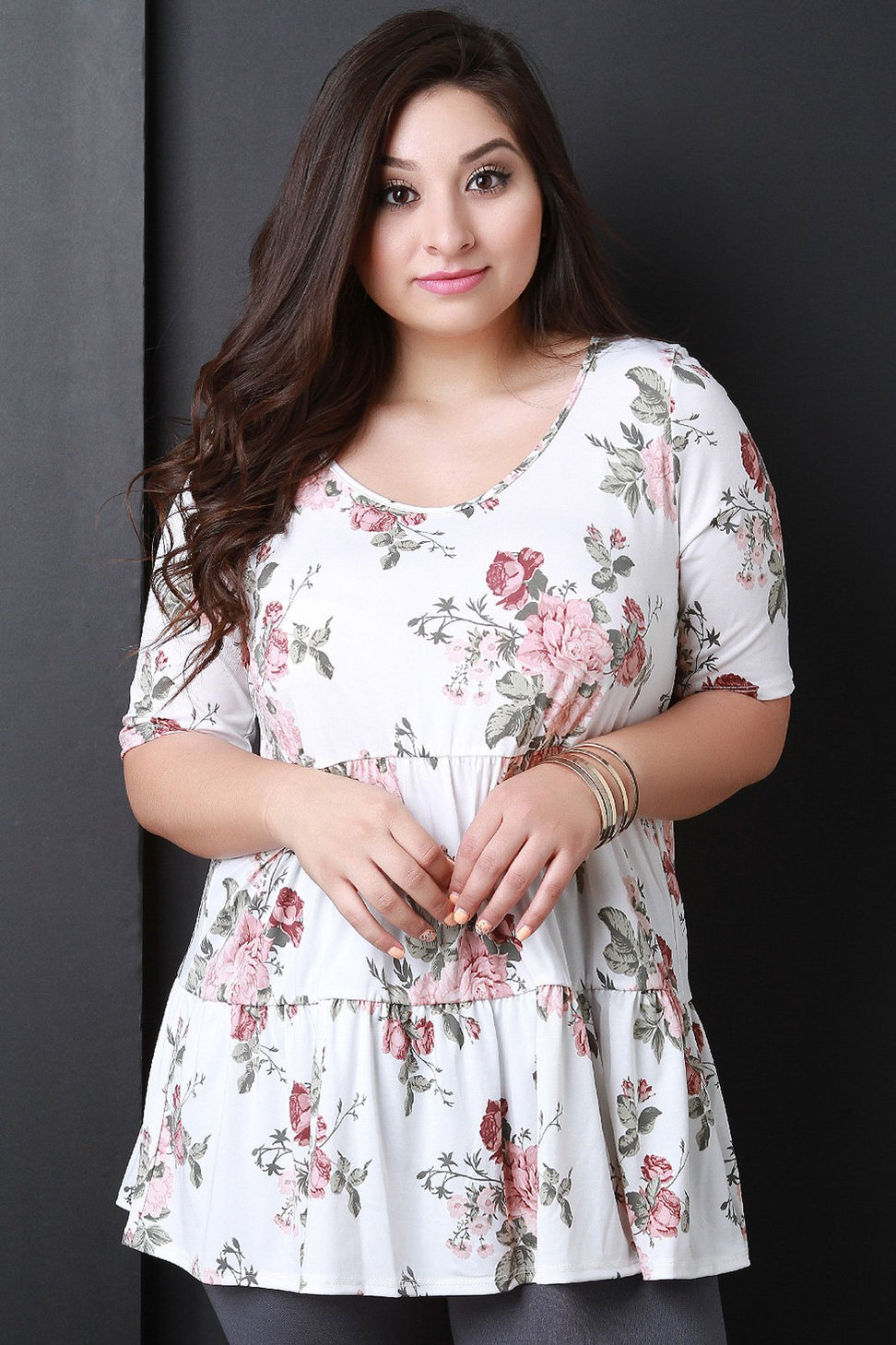 Floral Scooped Neck Tiered Relaxed Top