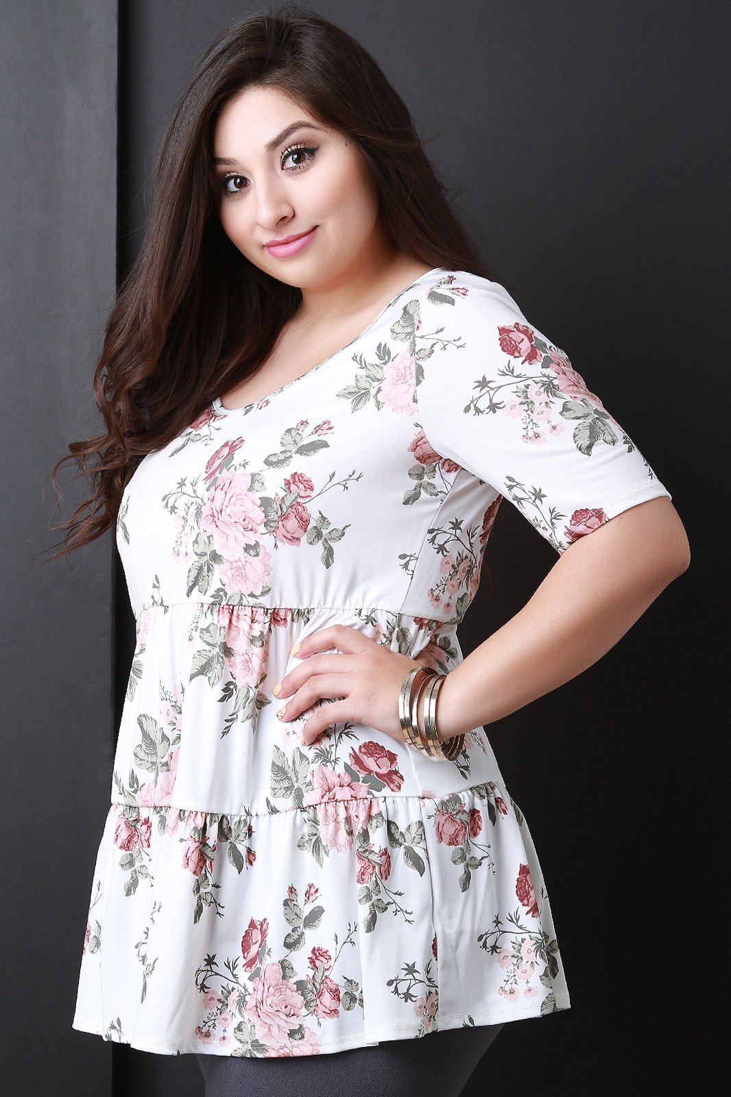Floral Scooped Neck Tiered Relaxed Top