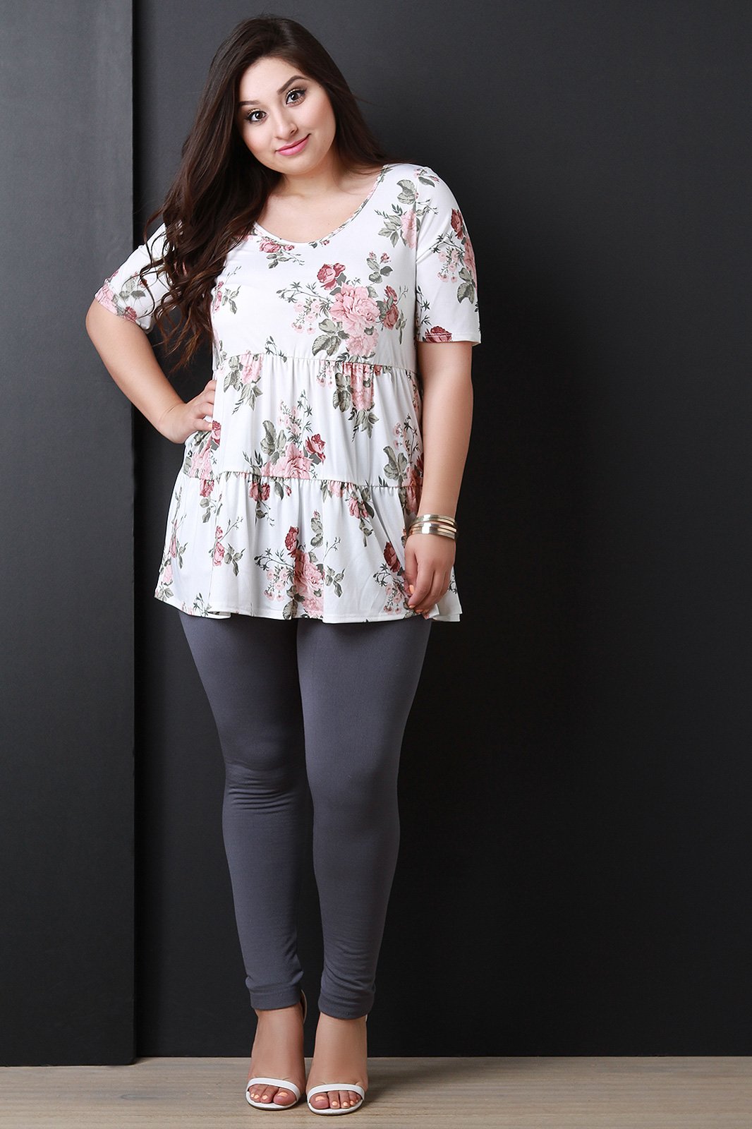 Floral Scooped Neck Tiered Relaxed Top