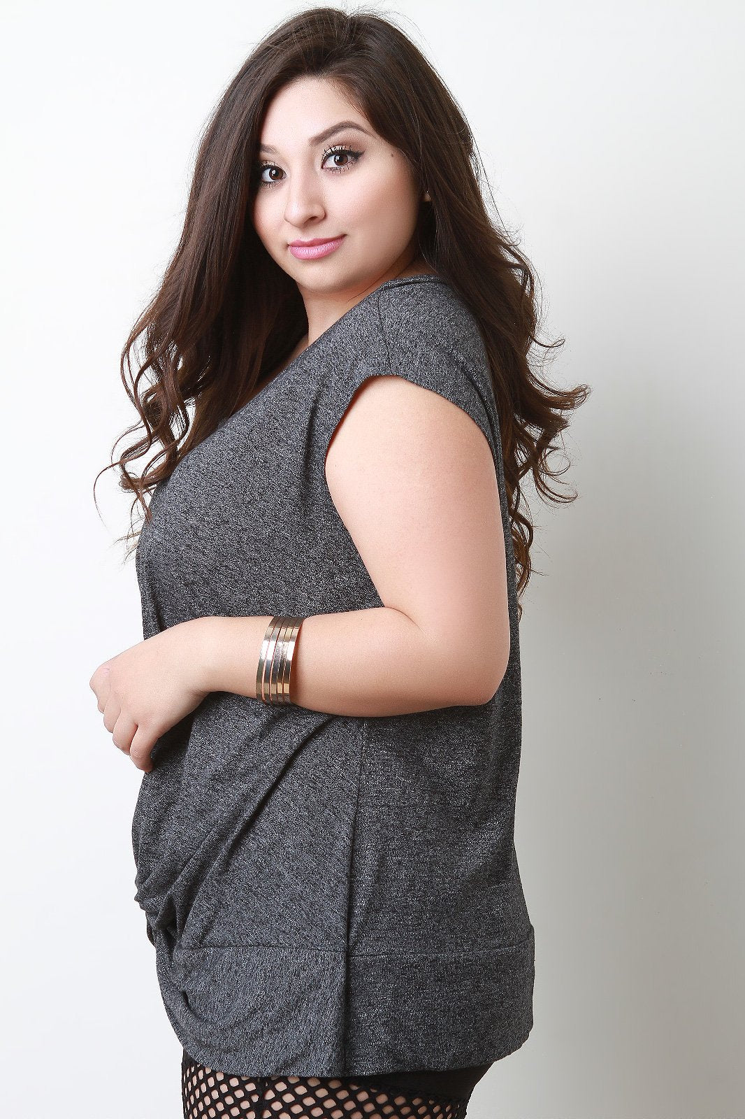 Marled Knit Knotted Twist Cap Sleeve Top