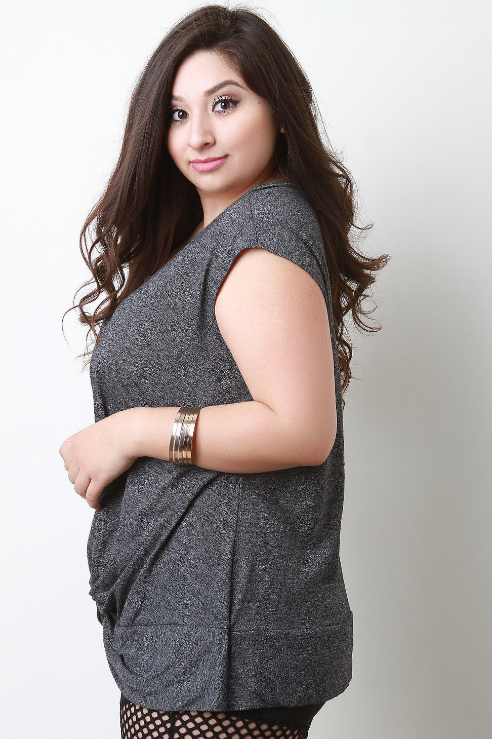 Marled Knit Knotted Twist Cap Sleeve Top