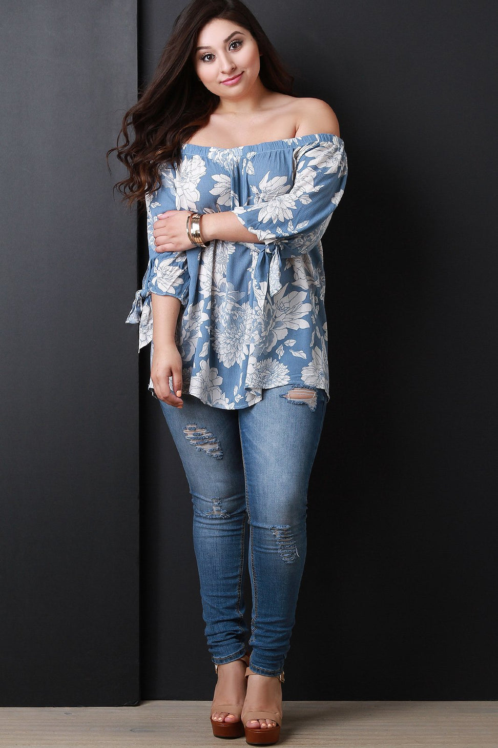 Floral Bardot Quarter Sleeves Top - NoveltyOne