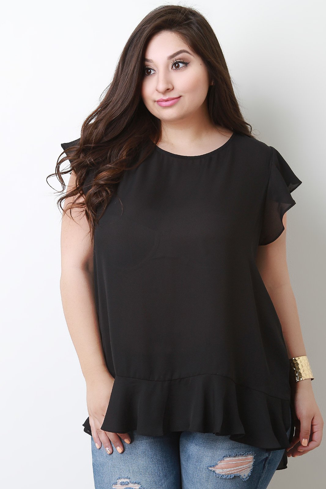 Ruffle Trim High Low Top