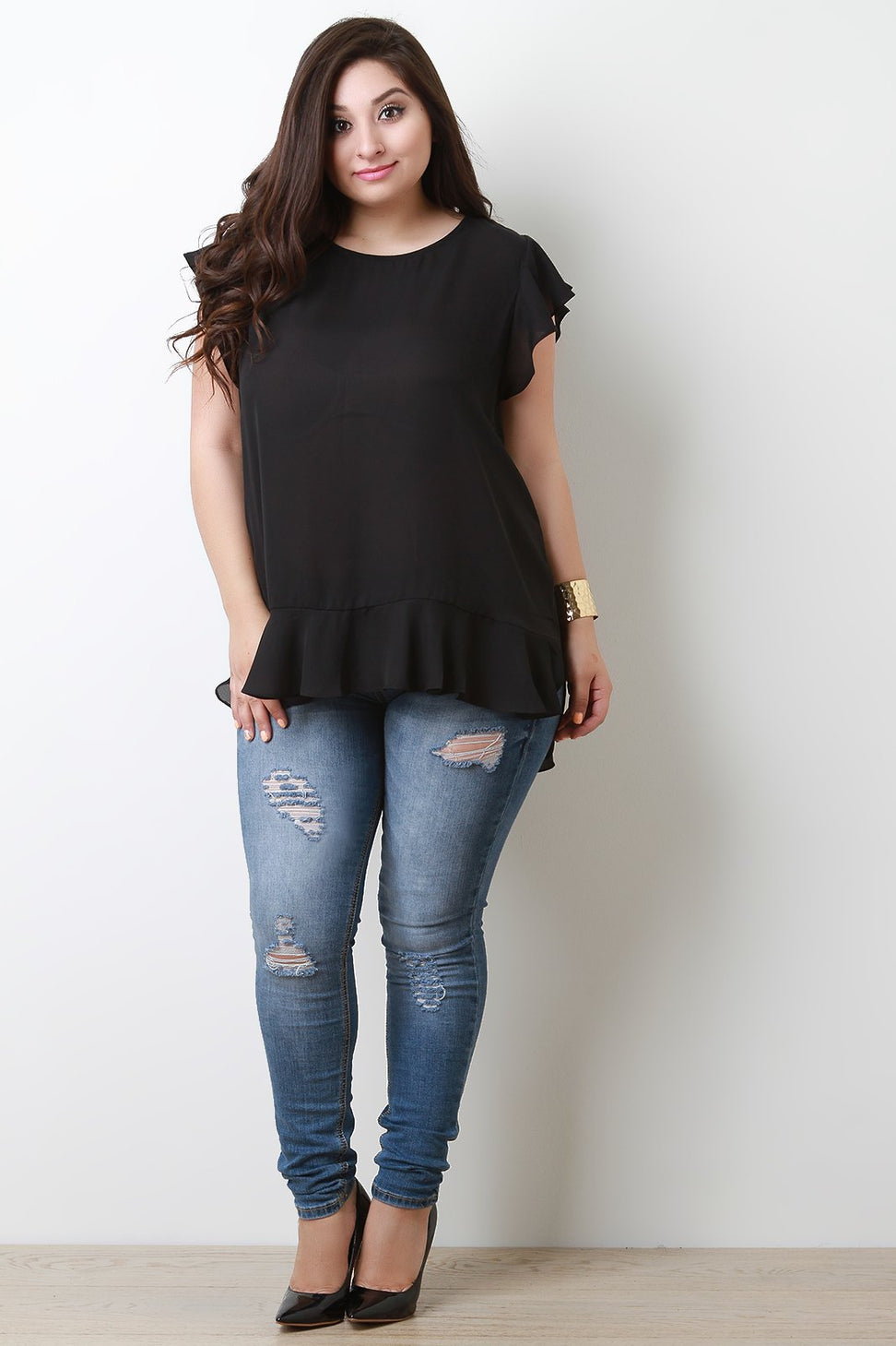 Ruffle Trim High Low Top