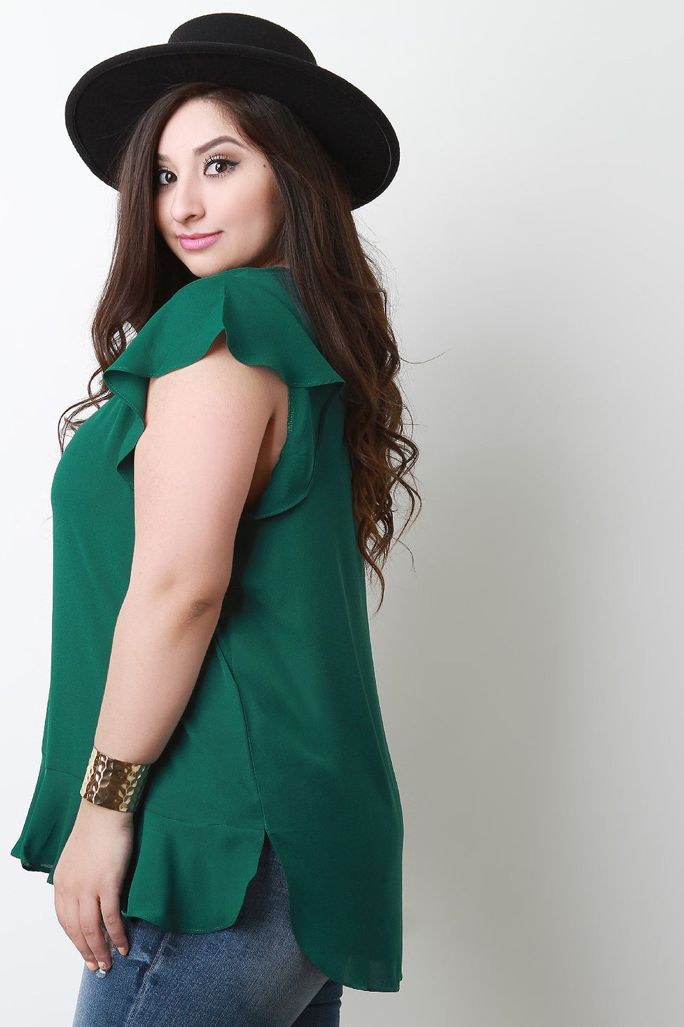 Ruffle Trim High Low Top