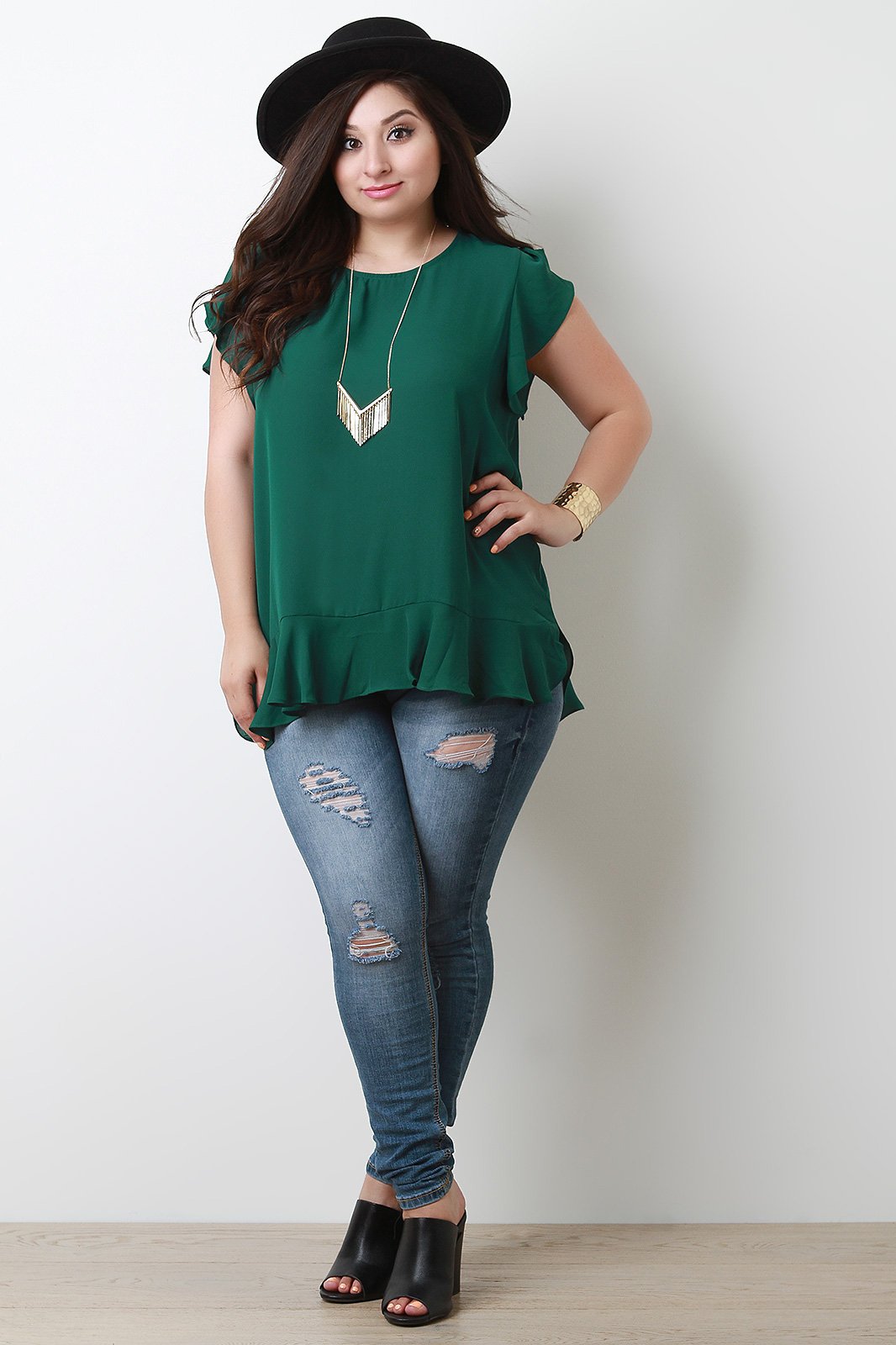 Ruffle Trim High Low Top