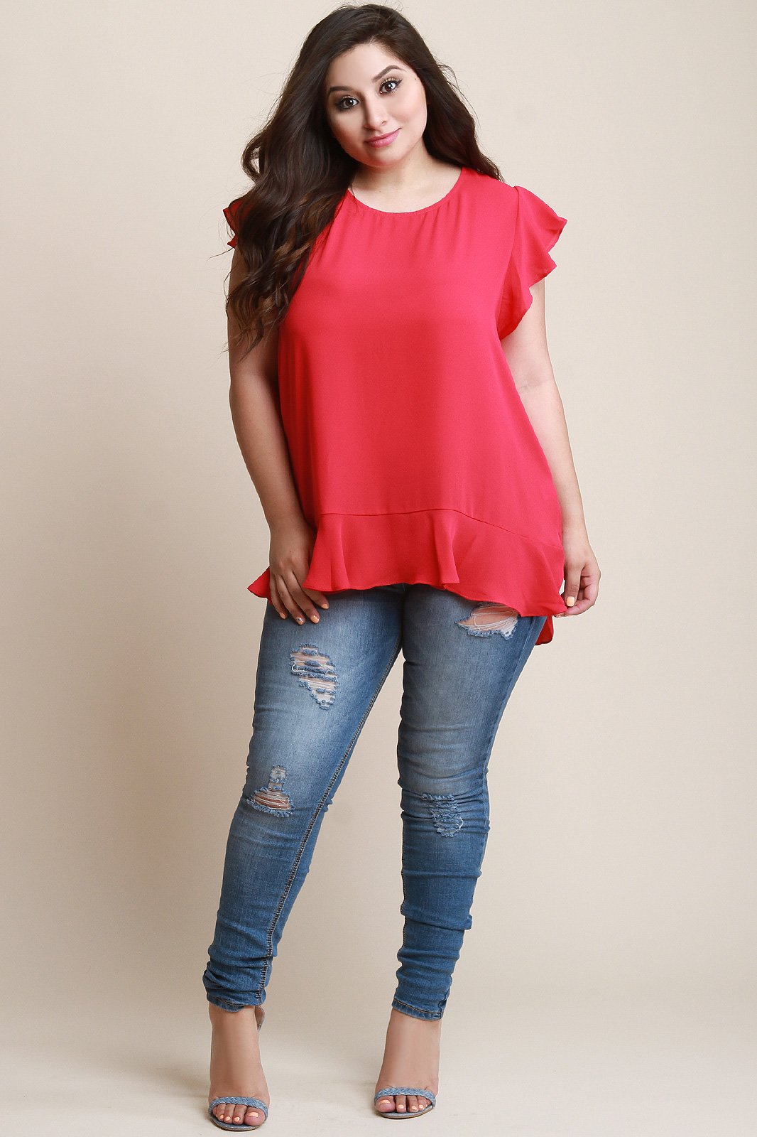 Ruffle Trim High Low Top