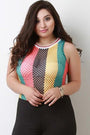Fishnet Colorblock Crew Neck Sleeveless Bodysuit - NoveltyOne