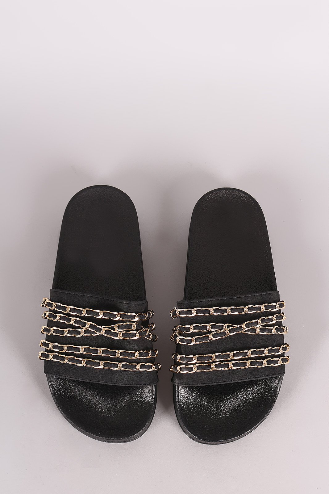 Nubuck Chain Embellished Open Toe Slide Sandal - NoveltyOne
