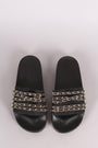 Nubuck Chain Embellished Open Toe Slide Sandal - NoveltyOne