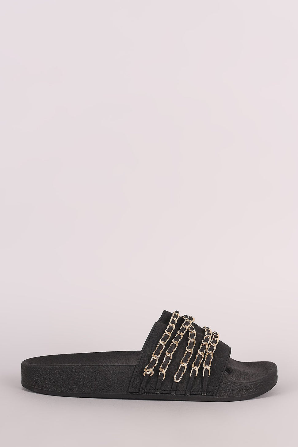 Nubuck Chain Embellished Open Toe Slide Sandal - NoveltyOne