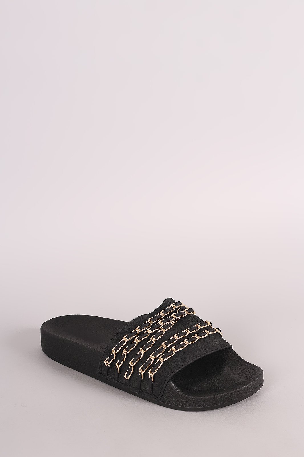 Nubuck Chain Embellished Open Toe Slide Sandal - NoveltyOne