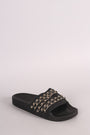 Nubuck Chain Embellished Open Toe Slide Sandal - NoveltyOne