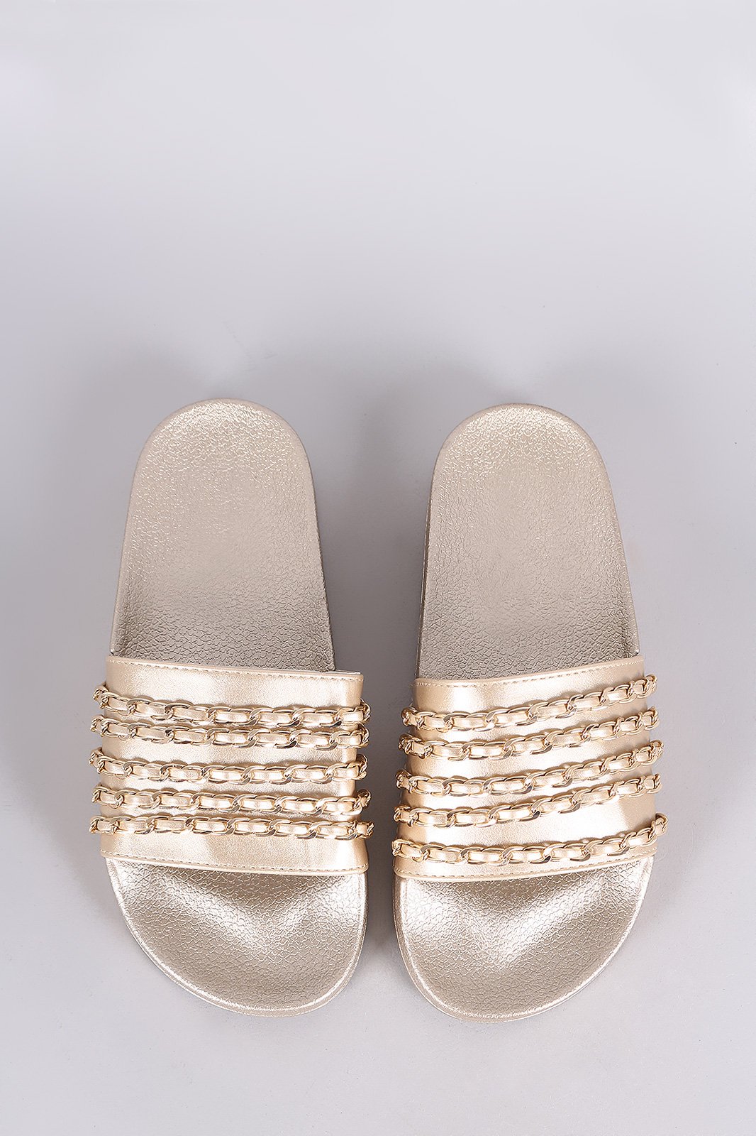 Nubuck Chain Embellished Open Toe Slide Sandal - NoveltyOne