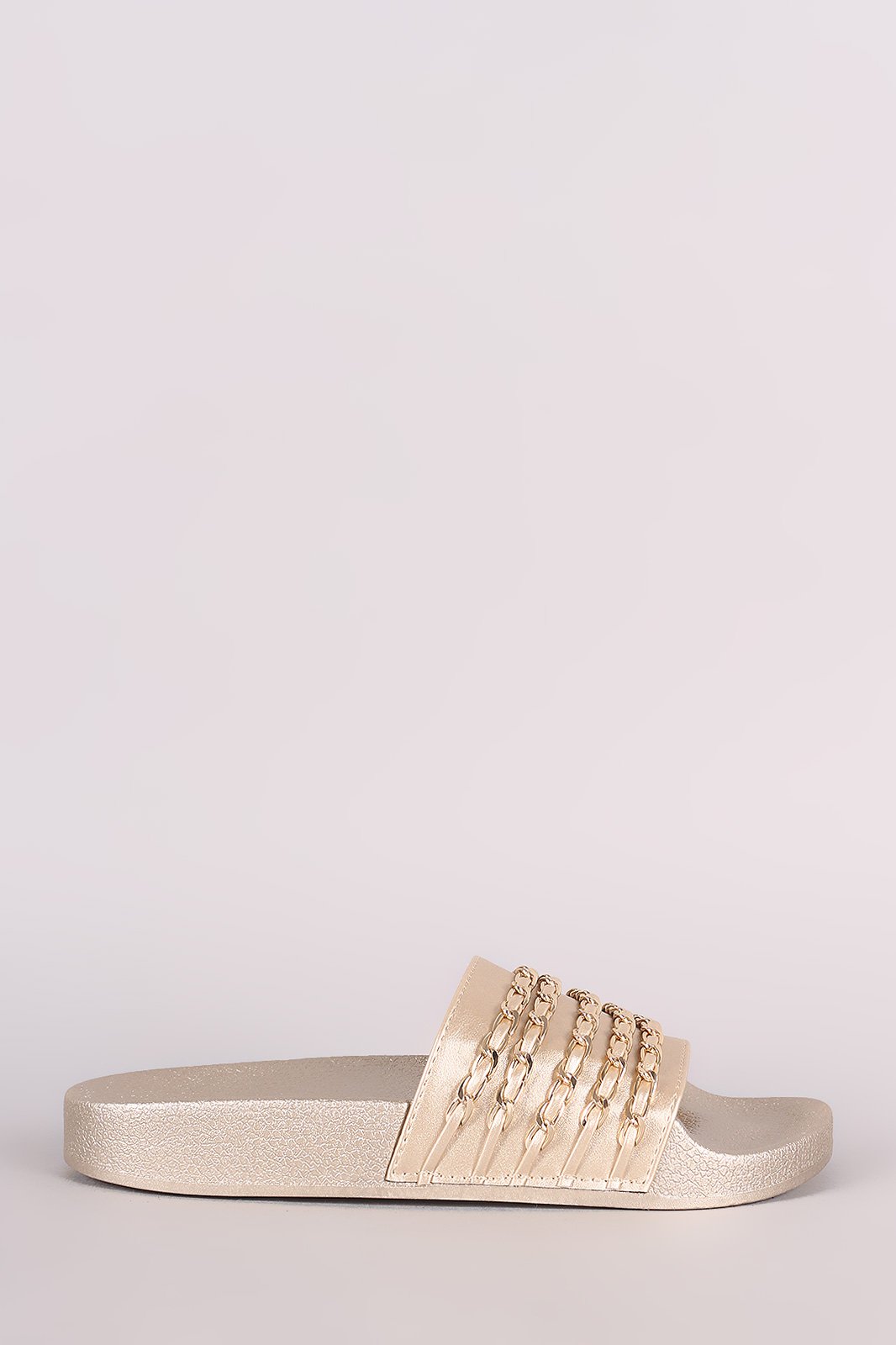 Nubuck Chain Embellished Open Toe Slide Sandal - NoveltyOne